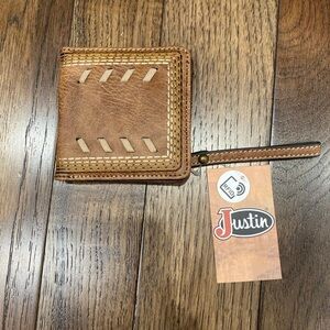 Justin Boots Brown Leather Key & Card Holder with Southwestern Stitching